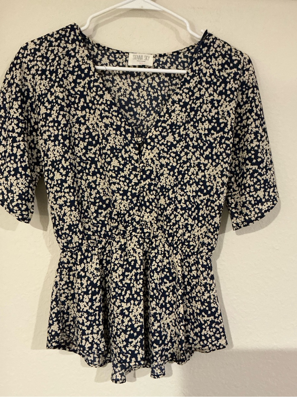 Sienna Sky Navy Floral Peplum Blouse XS Cottagecore Boho